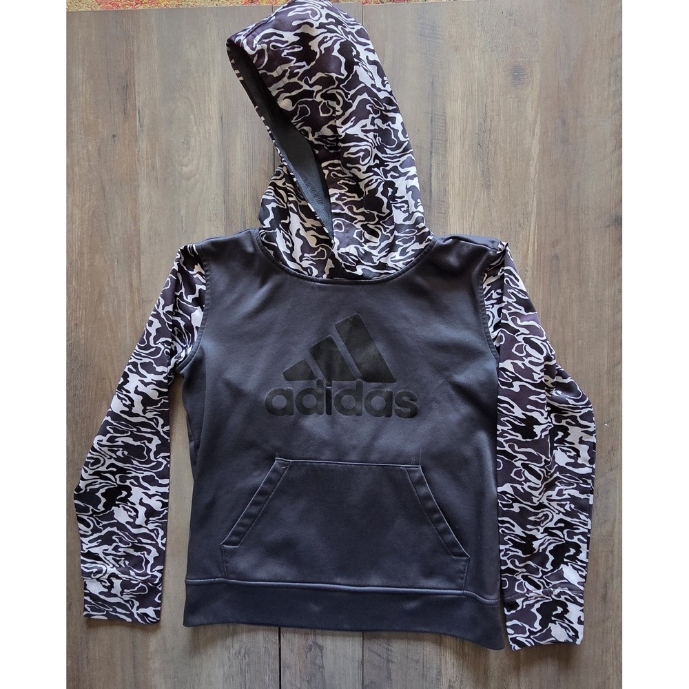 Adidas Boys Long Sleeve Gray Liquid Camo Pullover Hoodie Youth Medium (10/12)